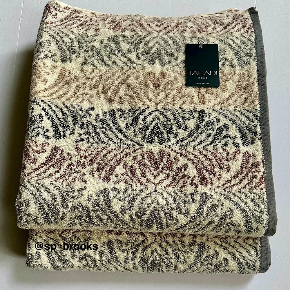 🎁8PC Tahari Bath Towel Set - Multi Decorative Cotton Towels - COCOA/CHAL